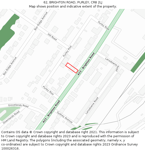 62, BRIGHTON ROAD, PURLEY, CR8 2LJ: Location map and indicative extent of plot