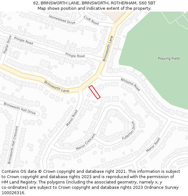 62, BRINSWORTH LANE, BRINSWORTH, ROTHERHAM, S60 5BT: Location map and indicative extent of plot