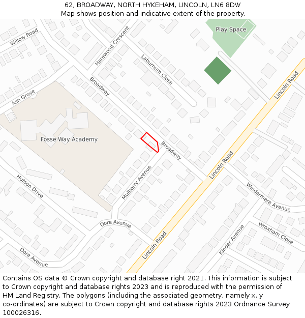 62, BROADWAY, NORTH HYKEHAM, LINCOLN, LN6 8DW: Location map and indicative extent of plot