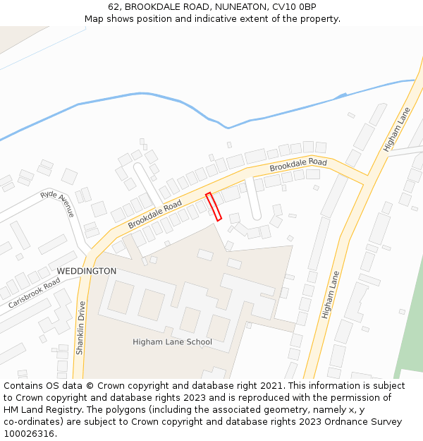 62, BROOKDALE ROAD, NUNEATON, CV10 0BP: Location map and indicative extent of plot