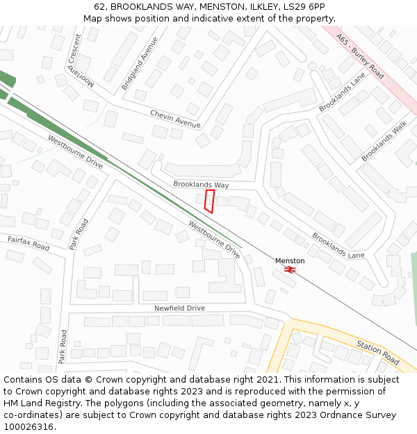 62, BROOKLANDS WAY, MENSTON, ILKLEY, LS29 6PP: Location map and indicative extent of plot
