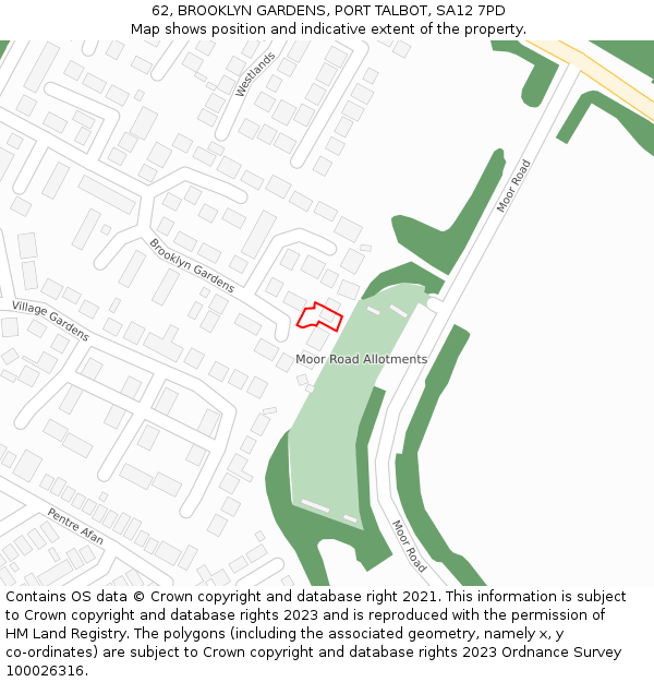 62, BROOKLYN GARDENS, PORT TALBOT, SA12 7PD: Location map and indicative extent of plot