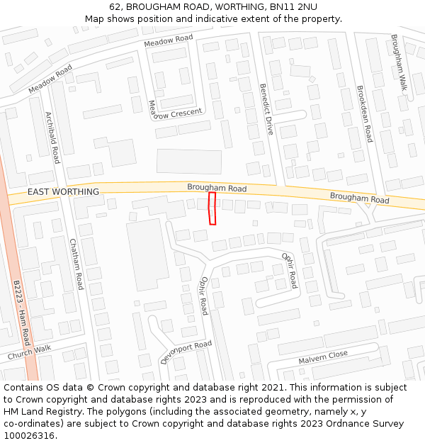 62, BROUGHAM ROAD, WORTHING, BN11 2NU: Location map and indicative extent of plot