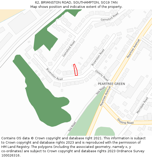 62, BRYANSTON ROAD, SOUTHAMPTON, SO19 7AN: Location map and indicative extent of plot