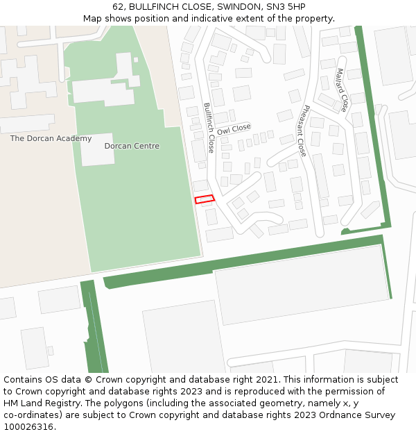 62, BULLFINCH CLOSE, SWINDON, SN3 5HP: Location map and indicative extent of plot