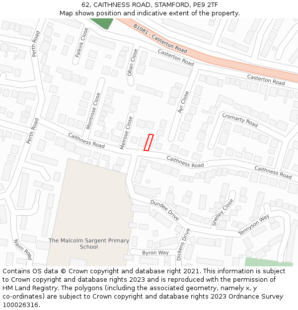 62, CAITHNESS ROAD, STAMFORD, PE9 2TF: Location map and indicative extent of plot