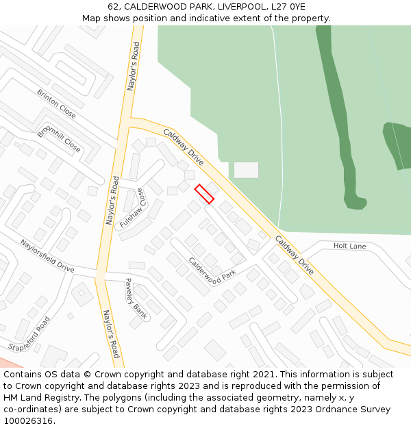 62, CALDERWOOD PARK, LIVERPOOL, L27 0YE: Location map and indicative extent of plot