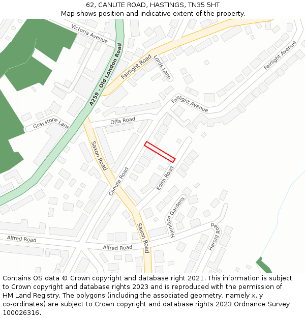 62, CANUTE ROAD, HASTINGS, TN35 5HT: Location map and indicative extent of plot