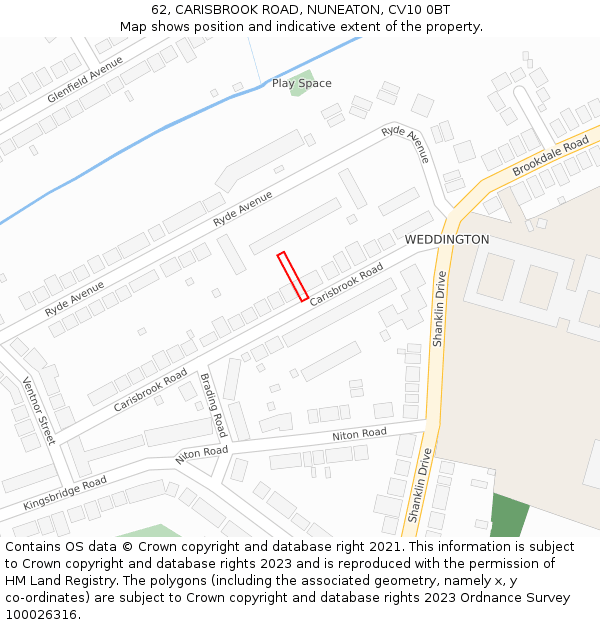 62, CARISBROOK ROAD, NUNEATON, CV10 0BT: Location map and indicative extent of plot