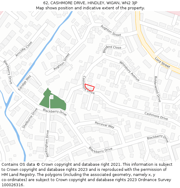 62, CASHMORE DRIVE, HINDLEY, WIGAN, WN2 3JP: Location map and indicative extent of plot