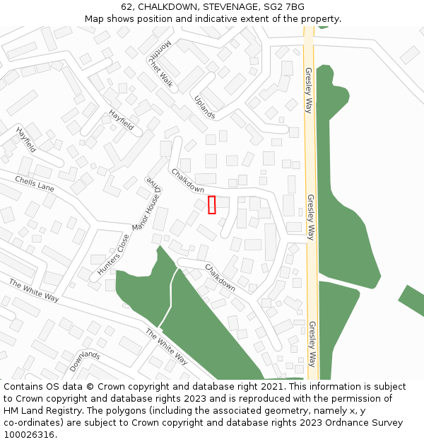 62, CHALKDOWN, STEVENAGE, SG2 7BG: Location map and indicative extent of plot