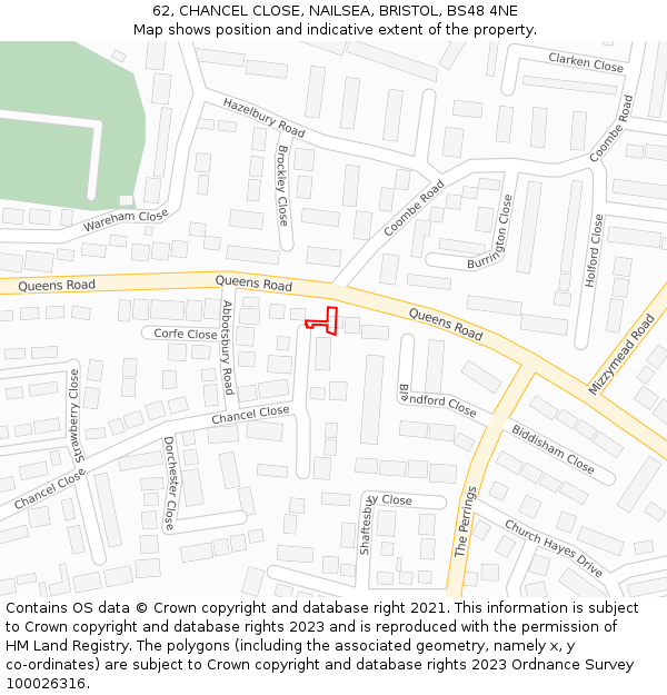 62, CHANCEL CLOSE, NAILSEA, BRISTOL, BS48 4NE: Location map and indicative extent of plot