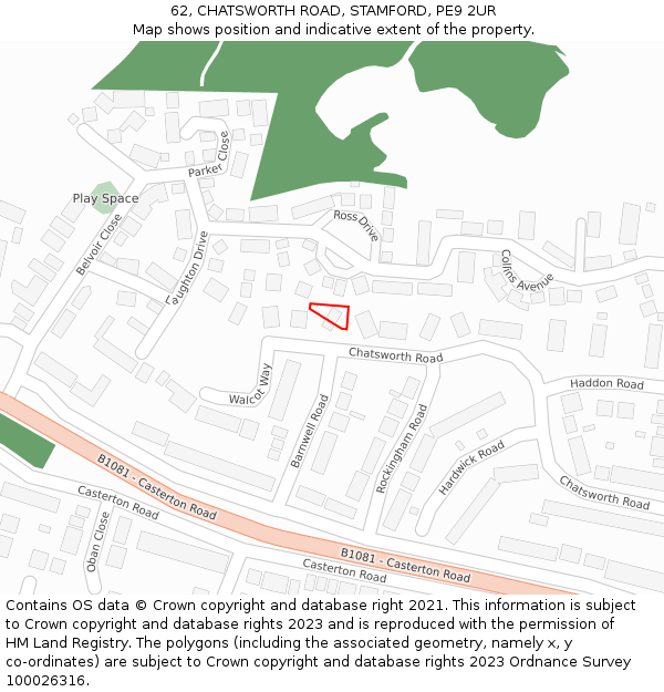 62, CHATSWORTH ROAD, STAMFORD, PE9 2UR: Location map and indicative extent of plot
