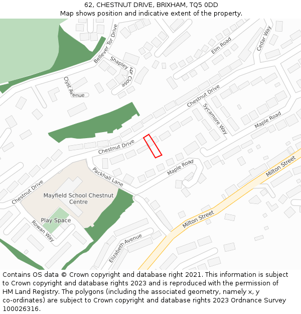 62, CHESTNUT DRIVE, BRIXHAM, TQ5 0DD: Location map and indicative extent of plot