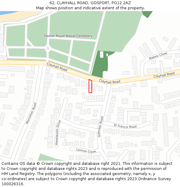 62, CLAYHALL ROAD, GOSPORT, PO12 2AZ: Location map and indicative extent of plot