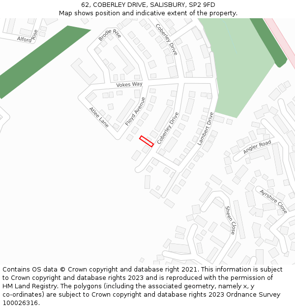 62, COBERLEY DRIVE, SALISBURY, SP2 9FD: Location map and indicative extent of plot