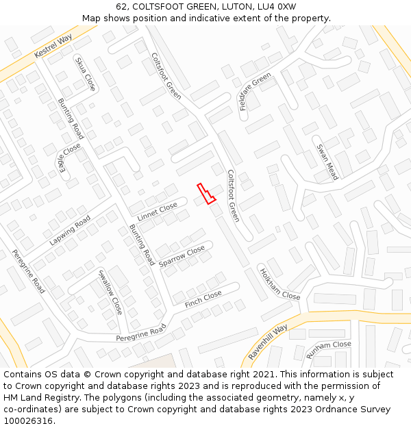 62, COLTSFOOT GREEN, LUTON, LU4 0XW: Location map and indicative extent of plot