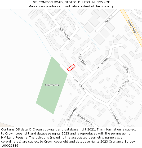 62, COMMON ROAD, STOTFOLD, HITCHIN, SG5 4DF: Location map and indicative extent of plot