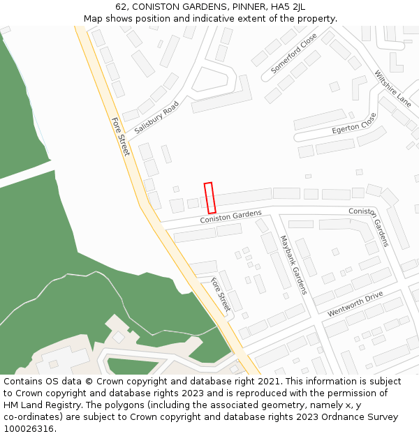 62, CONISTON GARDENS, PINNER, HA5 2JL: Location map and indicative extent of plot