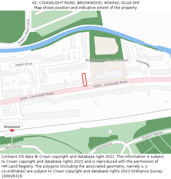 62, CONNAUGHT ROAD, BROOKWOOD, WOKING, GU24 0HF: Location map and indicative extent of plot