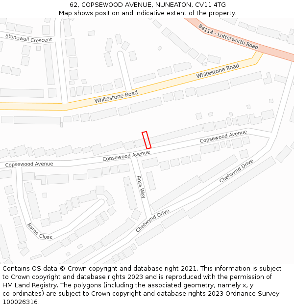 62, COPSEWOOD AVENUE, NUNEATON, CV11 4TG: Location map and indicative extent of plot