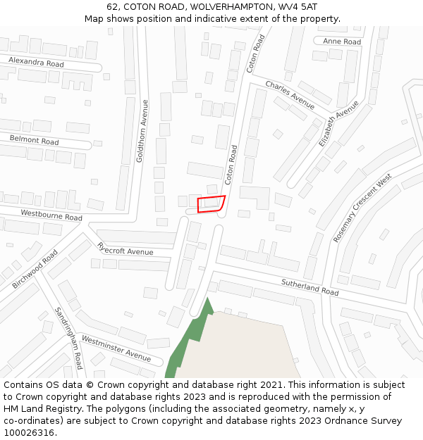 62, COTON ROAD, WOLVERHAMPTON, WV4 5AT: Location map and indicative extent of plot