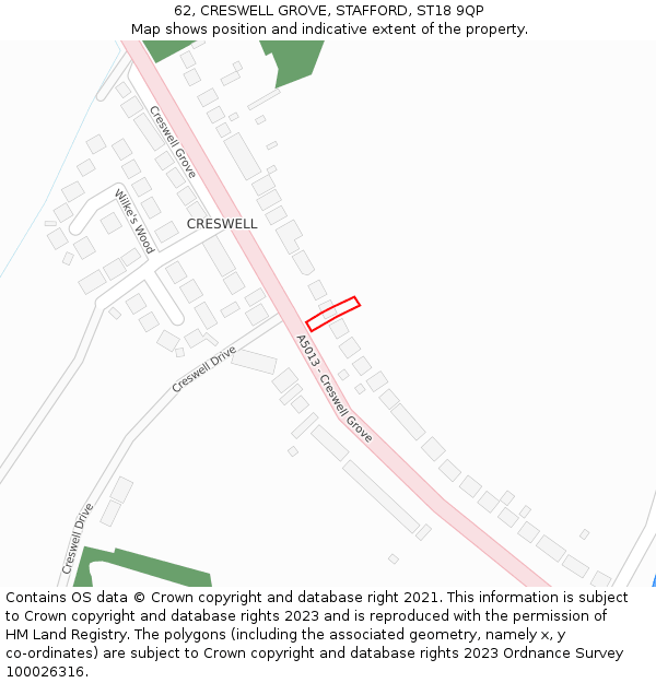 62, CRESWELL GROVE, STAFFORD, ST18 9QP: Location map and indicative extent of plot