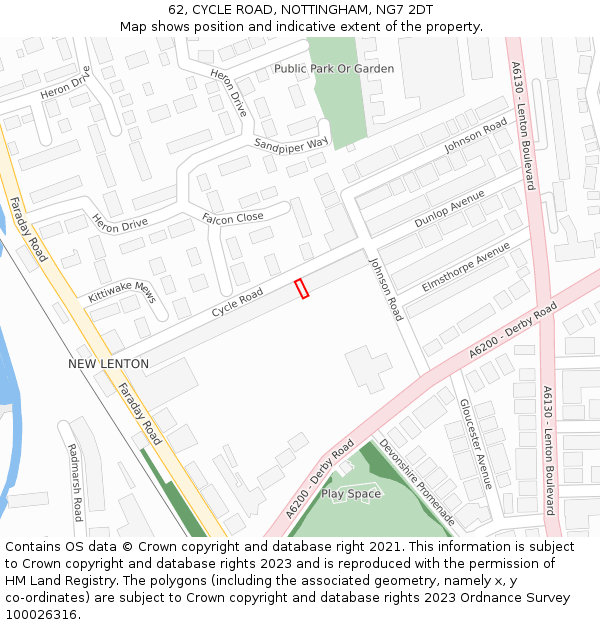 62, CYCLE ROAD, NOTTINGHAM, NG7 2DT: Location map and indicative extent of plot