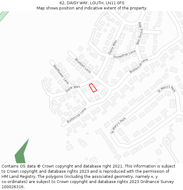62, DAISY WAY, LOUTH, LN11 0FS: Location map and indicative extent of plot