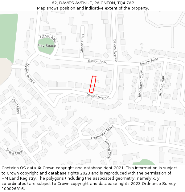 62, DAVIES AVENUE, PAIGNTON, TQ4 7AP: Location map and indicative extent of plot