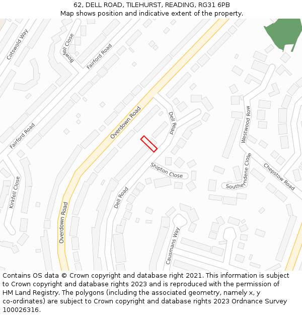 62, DELL ROAD, TILEHURST, READING, RG31 6PB: Location map and indicative extent of plot