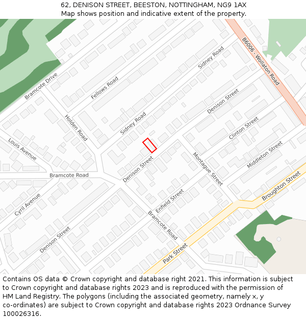 62, DENISON STREET, BEESTON, NOTTINGHAM, NG9 1AX: Location map and indicative extent of plot