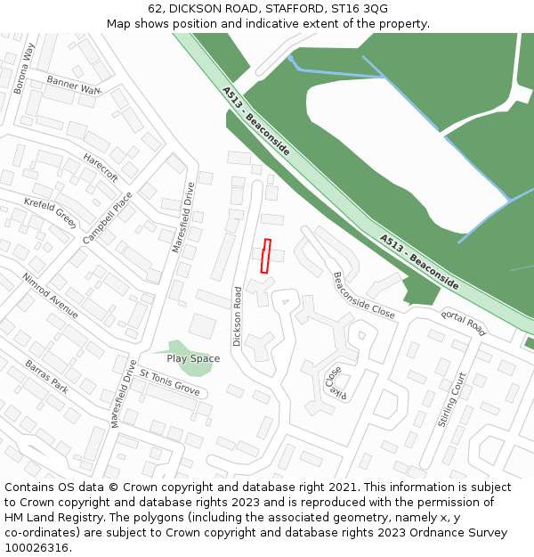 62, DICKSON ROAD, STAFFORD, ST16 3QG: Location map and indicative extent of plot