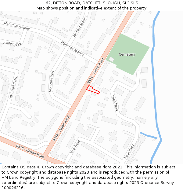 62, DITTON ROAD, DATCHET, SLOUGH, SL3 9LS: Location map and indicative extent of plot