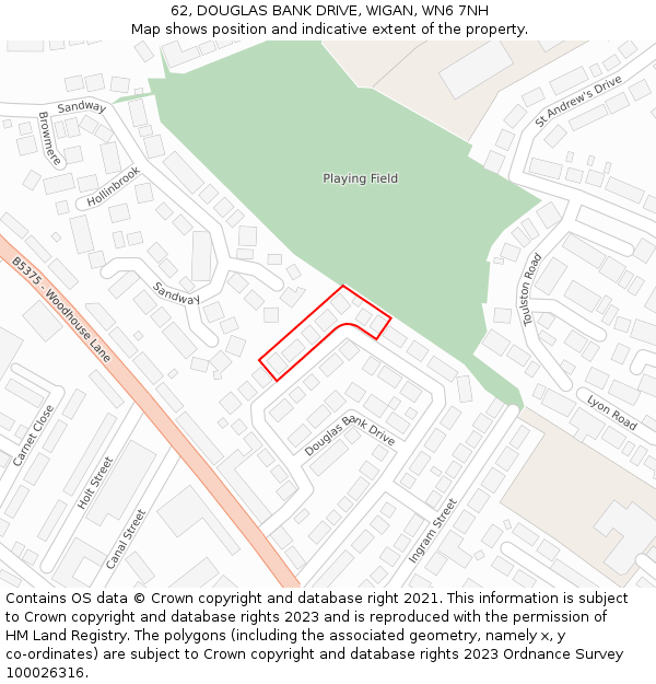 62, DOUGLAS BANK DRIVE, WIGAN, WN6 7NH: Location map and indicative extent of plot