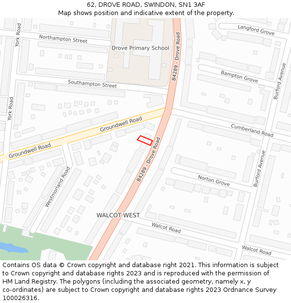 62, DROVE ROAD, SWINDON, SN1 3AF: Location map and indicative extent of plot