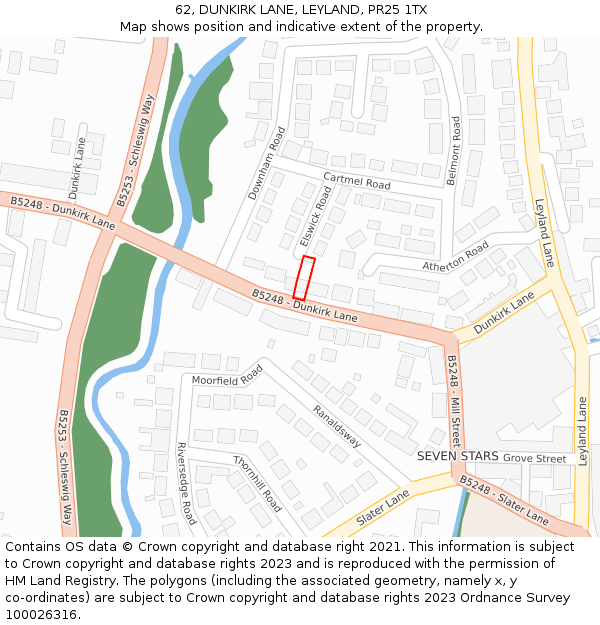 62, DUNKIRK LANE, LEYLAND, PR25 1TX: Location map and indicative extent of plot