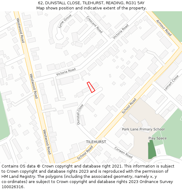 62, DUNSTALL CLOSE, TILEHURST, READING, RG31 5AY: Location map and indicative extent of plot