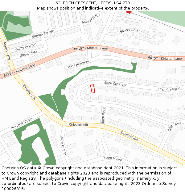 62, EDEN CRESCENT, LEEDS, LS4 2TR: Location map and indicative extent of plot