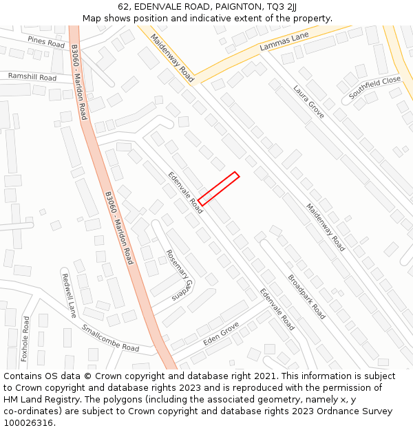 62, EDENVALE ROAD, PAIGNTON, TQ3 2JJ: Location map and indicative extent of plot