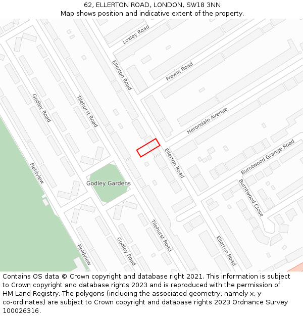 62, ELLERTON ROAD, LONDON, SW18 3NN: Location map and indicative extent of plot