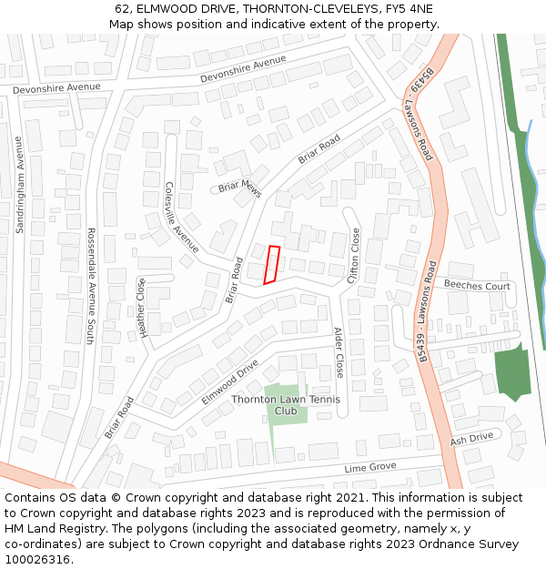 62, ELMWOOD DRIVE, THORNTON-CLEVELEYS, FY5 4NE: Location map and indicative extent of plot
