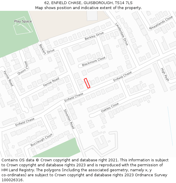 62, ENFIELD CHASE, GUISBOROUGH, TS14 7LS: Location map and indicative extent of plot