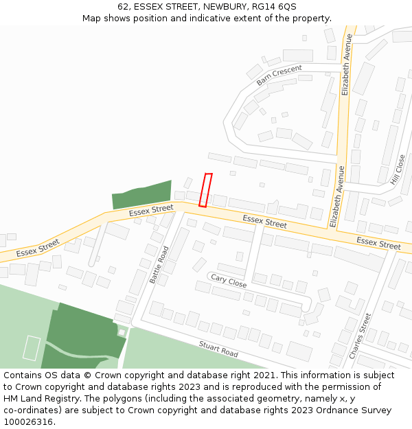 62, ESSEX STREET, NEWBURY, RG14 6QS: Location map and indicative extent of plot
