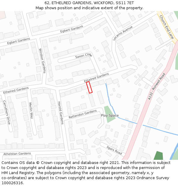 62, ETHELRED GARDENS, WICKFORD, SS11 7ET: Location map and indicative extent of plot