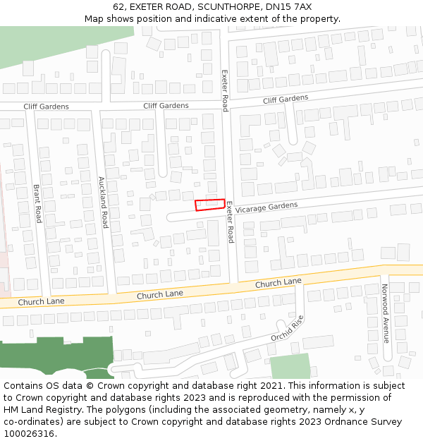 62, EXETER ROAD, SCUNTHORPE, DN15 7AX: Location map and indicative extent of plot