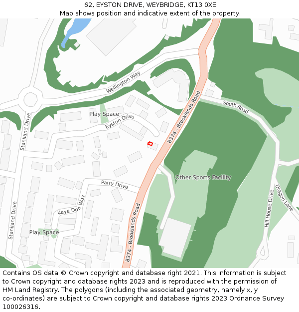 62, EYSTON DRIVE, WEYBRIDGE, KT13 0XE: Location map and indicative extent of plot