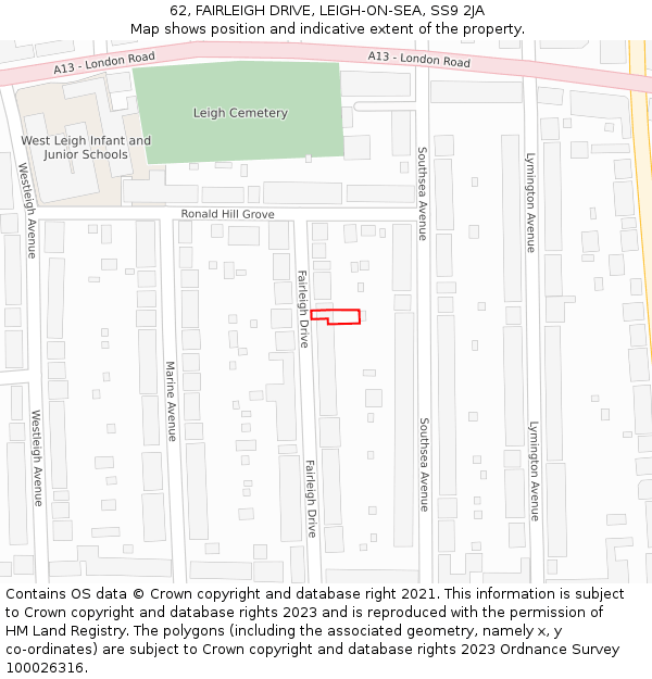 62, FAIRLEIGH DRIVE, LEIGH-ON-SEA, SS9 2JA: Location map and indicative extent of plot