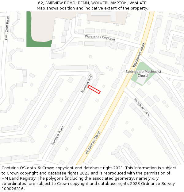 62, FAIRVIEW ROAD, PENN, WOLVERHAMPTON, WV4 4TE: Location map and indicative extent of plot