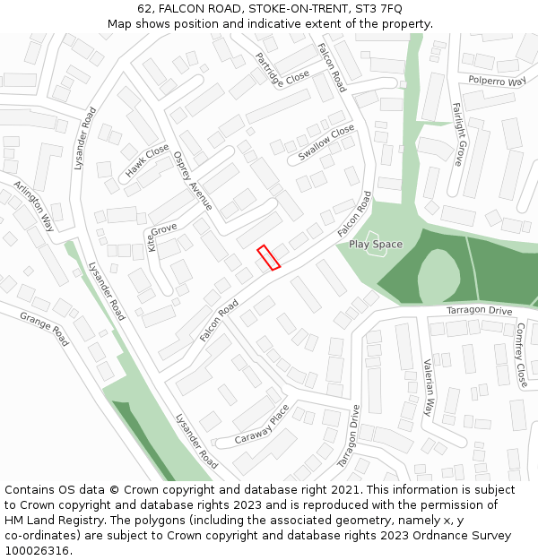 62, FALCON ROAD, STOKE-ON-TRENT, ST3 7FQ: Location map and indicative extent of plot